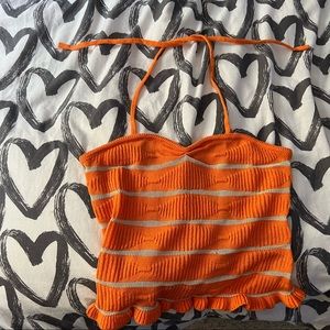 SHEIN striped ruffle hem halter top